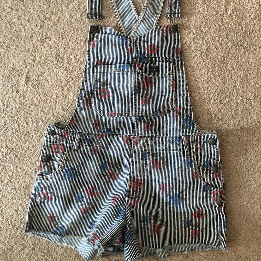 Free People Striped Floral Jumpsuit - Blue and Red